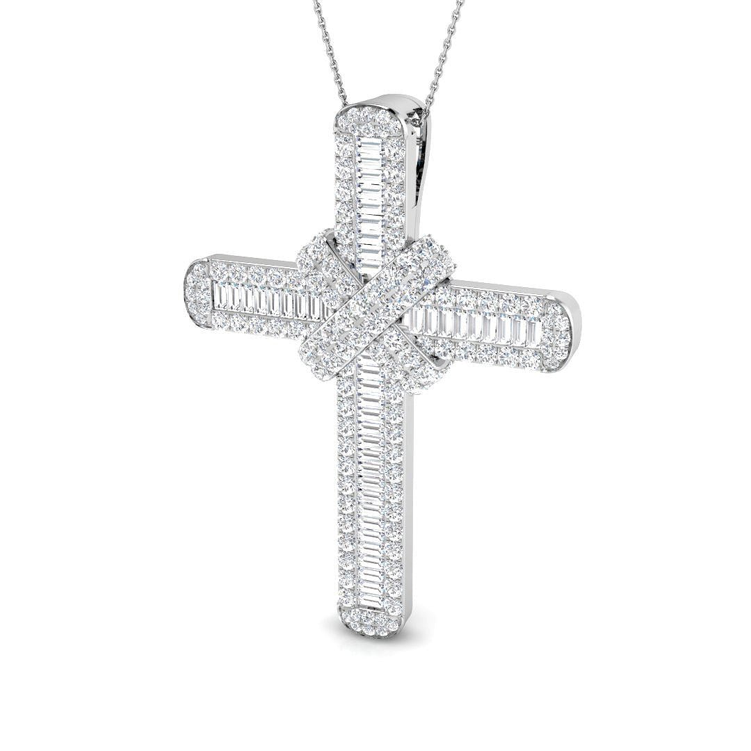 Diamond Cross Baguette & Round Diamonds 7.15ct in 9k White Gold - All Diamond