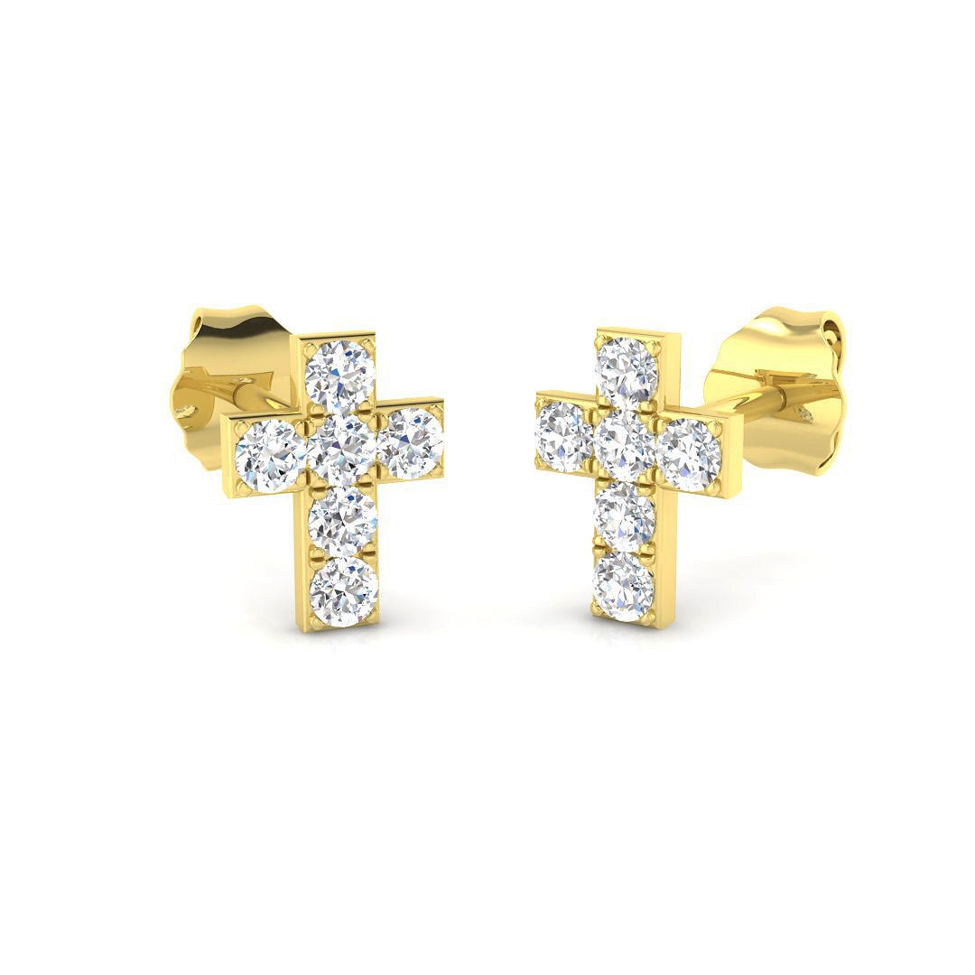 Diamond Cross Earrings 0.35ct G/SI Quality in 9k Yellow Gold - All Diamond