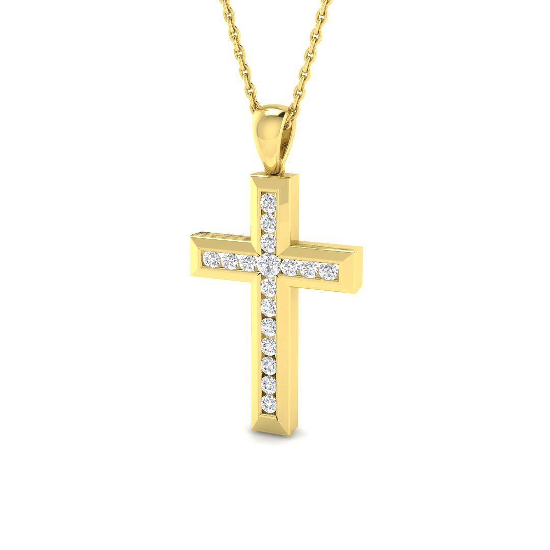 Diamond Cross Necklace with 0.11ct G/SI Diamonds in 9k Yellow Gold - All Diamond