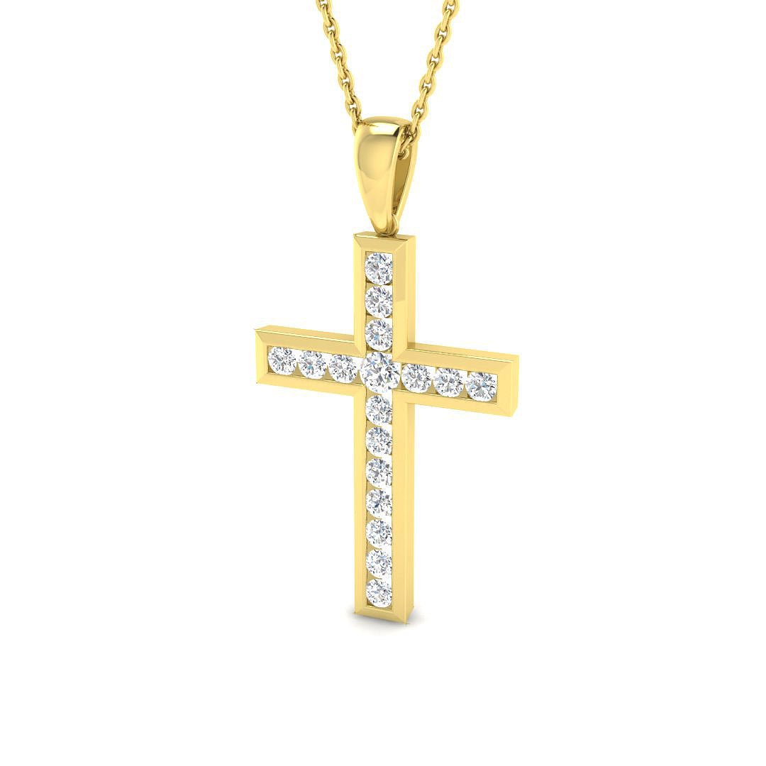 Diamond Cross Necklace with 0.50ct G/SI Diamonds in 9k Yellow Gold - All Diamond