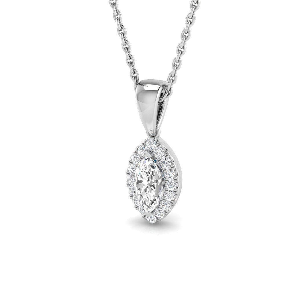 Diamond Halo Marquise Pendant Necklace 0.35ct G/SI in 9k White Gold - All Diamond