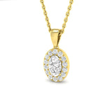 Diamond Halo Oval Pendant Necklace 0.35ct G/SI 9k Yellow Gold - All Diamond