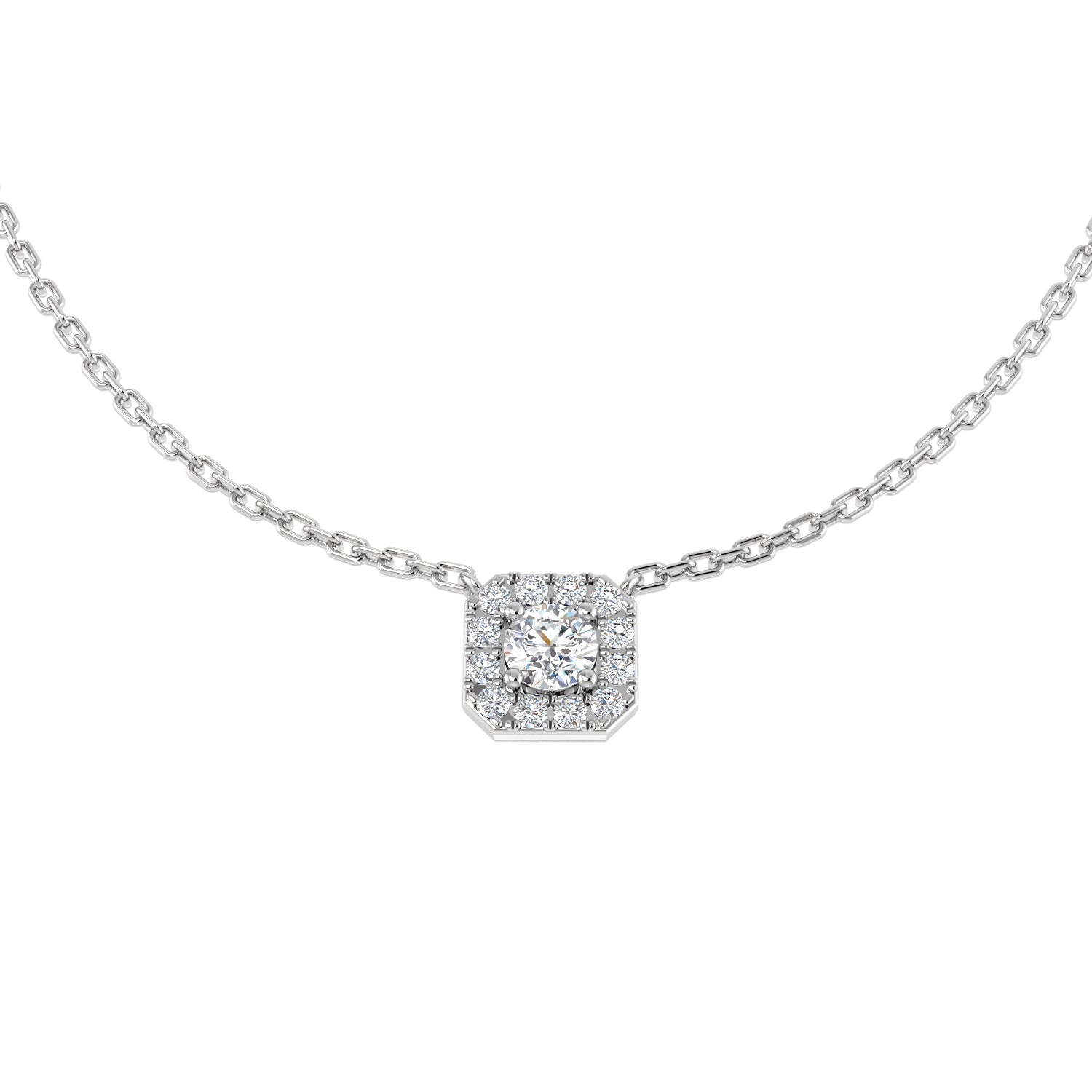 Diamond Halo Pendant Necklace 0.30ct G/SI Quality in 9k White Gold - All Diamond