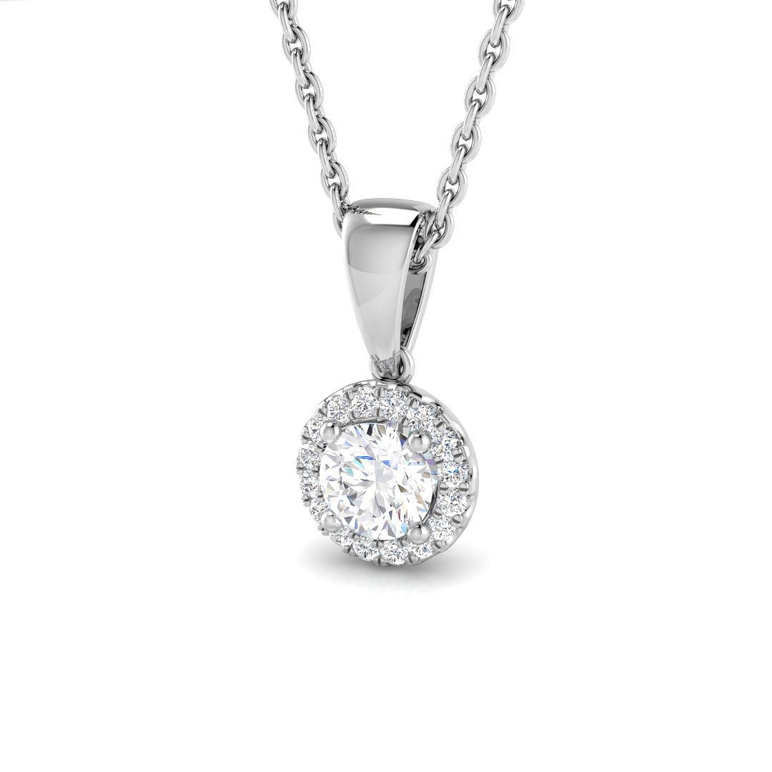Diamond Halo Pendant Necklace 0.30ct G/SI Quality in 9k White Gold - All Diamond