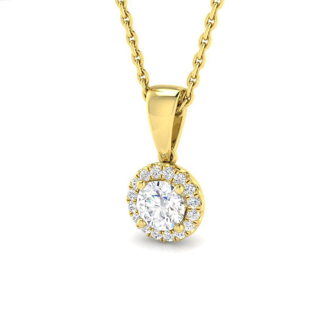 Diamond Halo Pendant Necklace 0.30ct G/SI Quality in 9k Yellow Gold - All Diamond