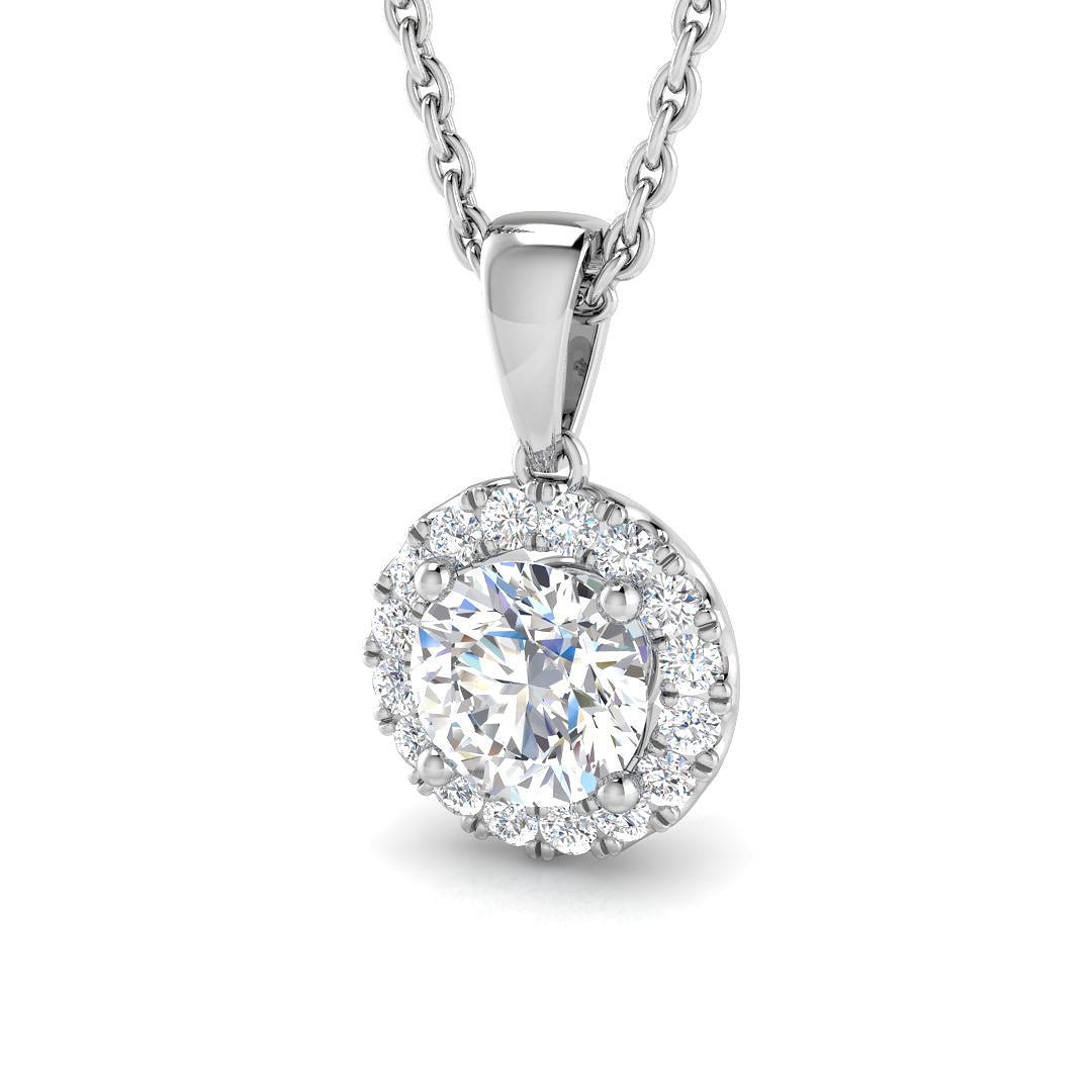Diamond Halo Pendant Necklace 0.50ct G/SI 9k White Gold - All Diamond