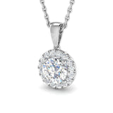 Diamond Halo Pendant Necklace 0.50ct G/SI 9k White Gold - All Diamond
