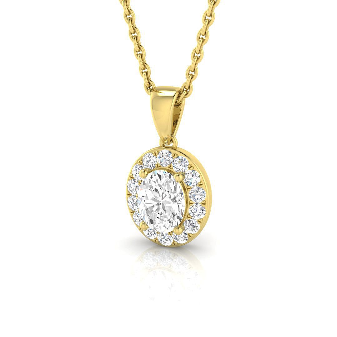 Diamond Oval Halo Pendant Necklace 0.70ct G/SI 9k Yellow Gold - All Diamond