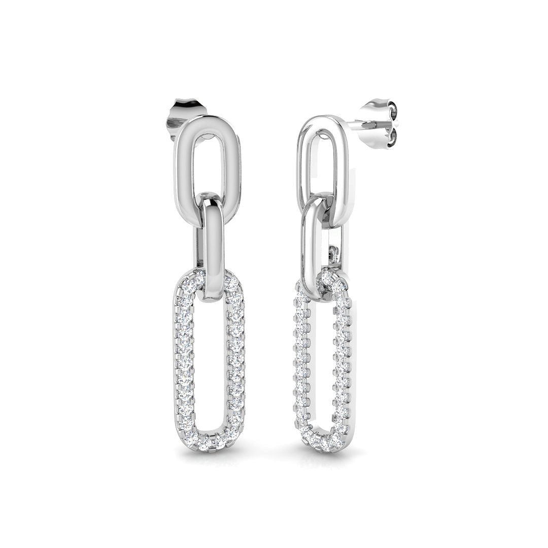 Diamond Paperclip Earrings 0.70ct G/SI Quality in 9k White Gold - All Diamond