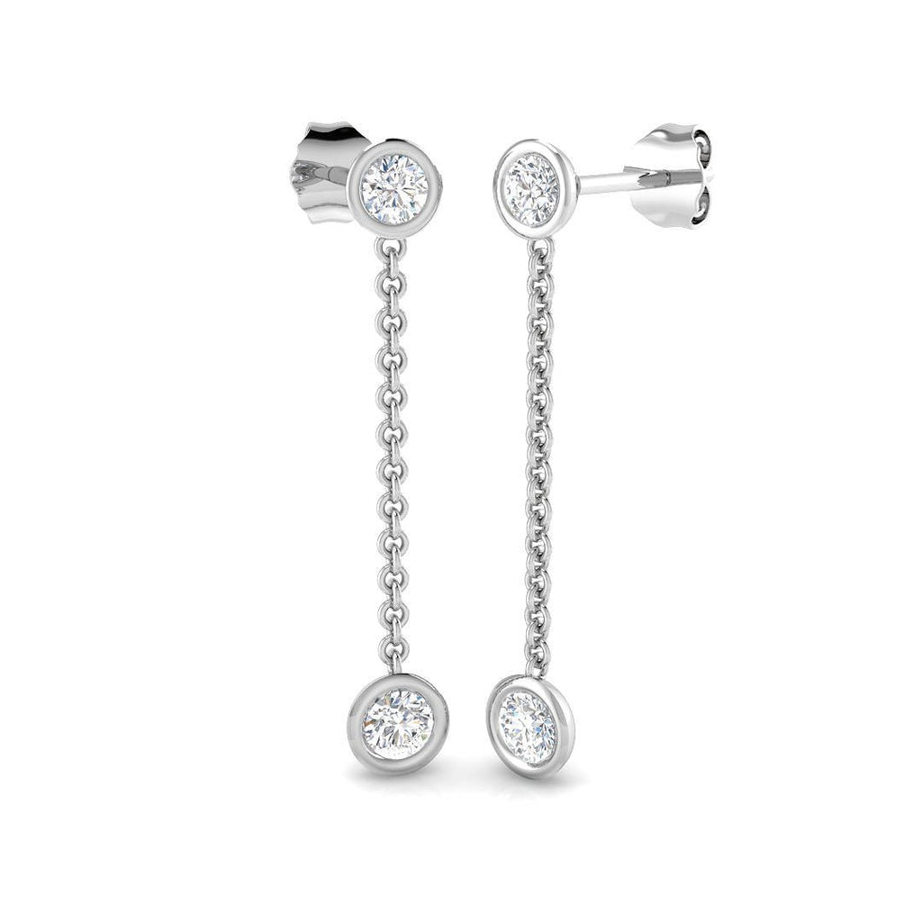 Diamond Rub Over Drop Chain Earrings 0.55ct G/SI 18k White Gold - All Diamond