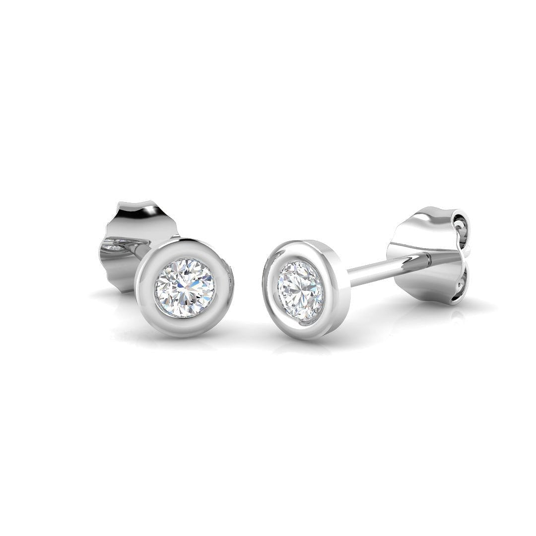 Diamond Rub Over Stud Earrings 0.20ct G/SI Quality in 18k White Gold - All Diamond