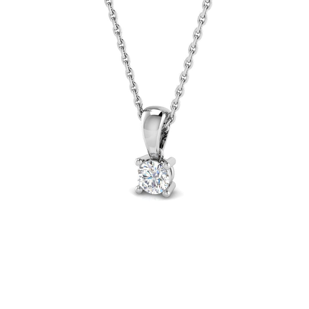 Diamond Solitaire Necklace Pendant 0.10ct G/SI in 9k White Gold - All Diamond