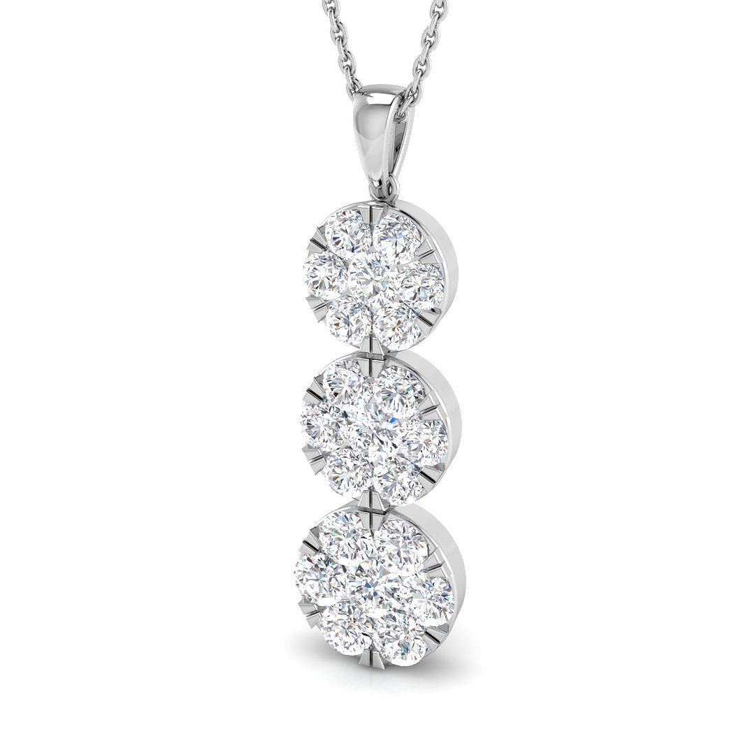 Diamond Trilogy Cluster Pendant Necklace 2.00ct G/SI 18k White Gold - All Diamond