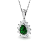 Emerald 0.55ct Pear with Diamond Pendant Necklace in 9k White Gold - All Diamond