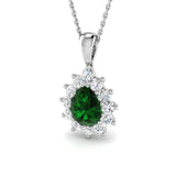 Emerald 1.00ct Pear with Diamond Pendant Necklace in 9k White Gold - All Diamond