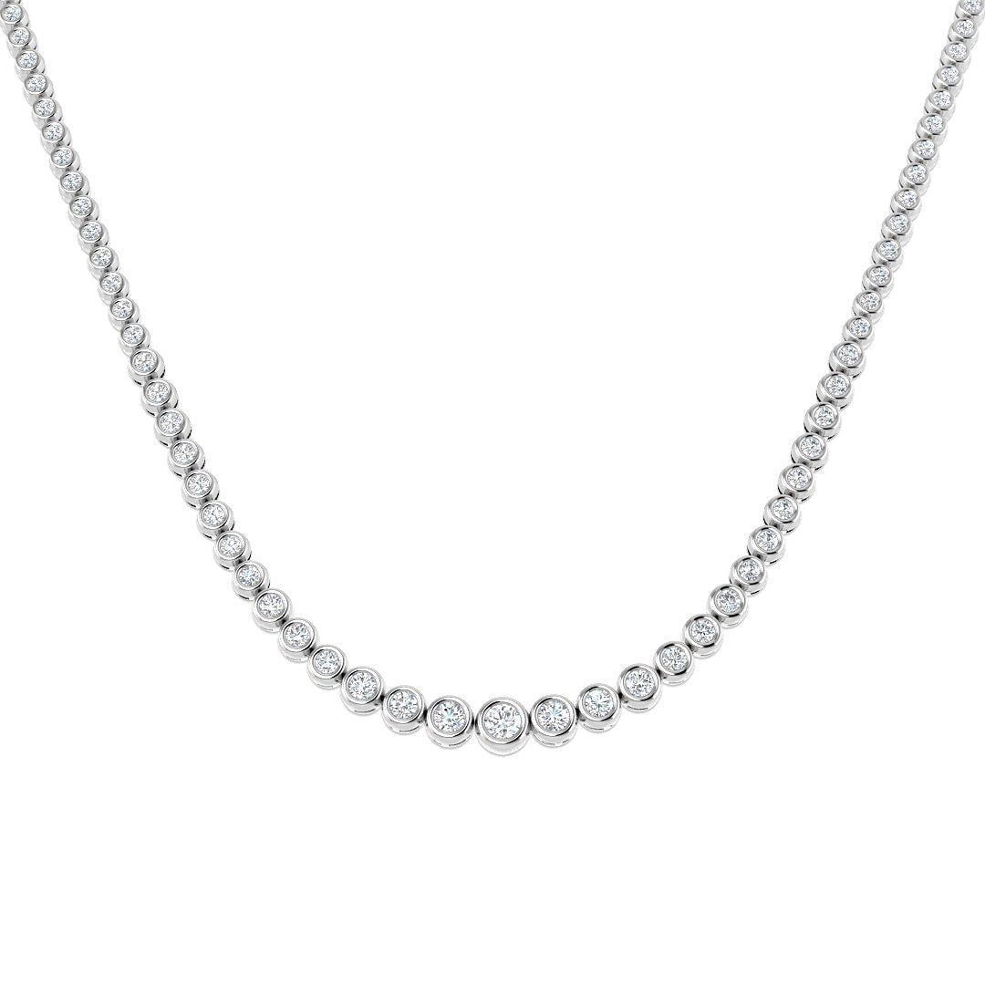 Graduated Rub Over Diamond Tennis Necklace 5.00ct G/SI 18k White Gold - All Diamond