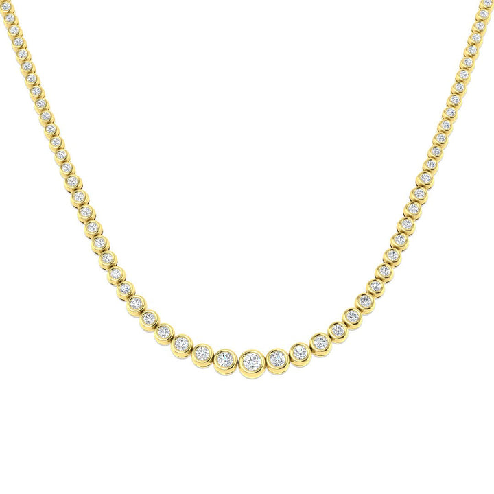Graduated Rub Over Diamond Tennis Necklace 7.80ct G/SI 18k Yellow Gold
