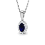 Halo Blue Sapphire 0.30ct with Diamond Necklace in 9k White Gold - All Diamond