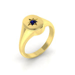 Mens Single Blue Sapphire Signet Ring 0.07ct in 9k Yellow Gold - All Diamond