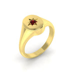 Mens Single Ruby Signet Ring 0.09ct in 9k Yellow Gold - All Diamond