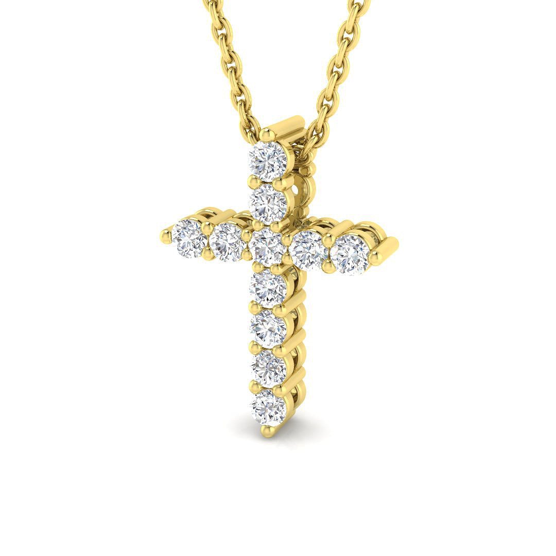 Modern Diamond Cross Pendant Necklace 0.25ct in 9k Yellow Gold - All Diamond