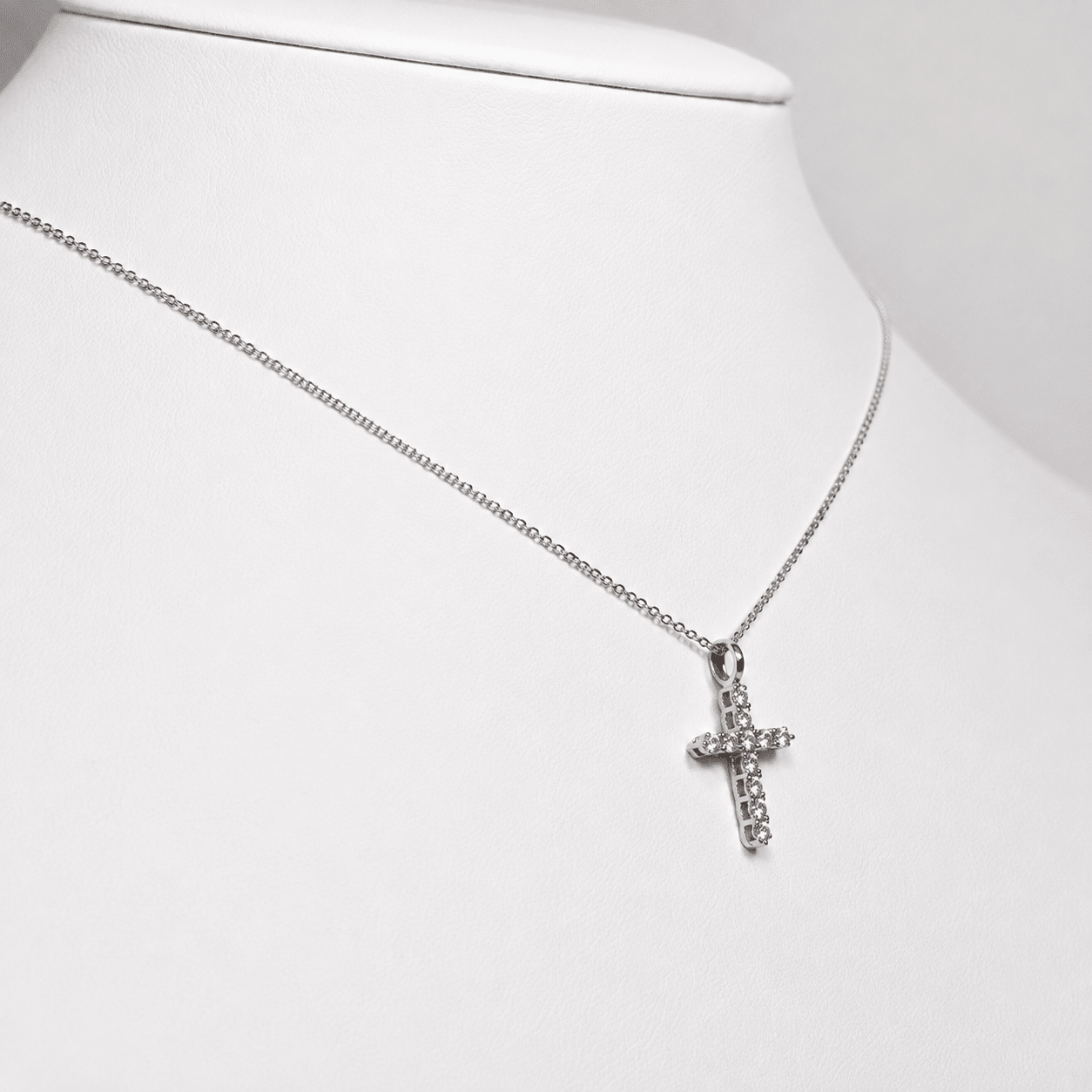Modern Diamond Cross Pendant Necklace 0.50ct in 9k White Gold - All Diamond