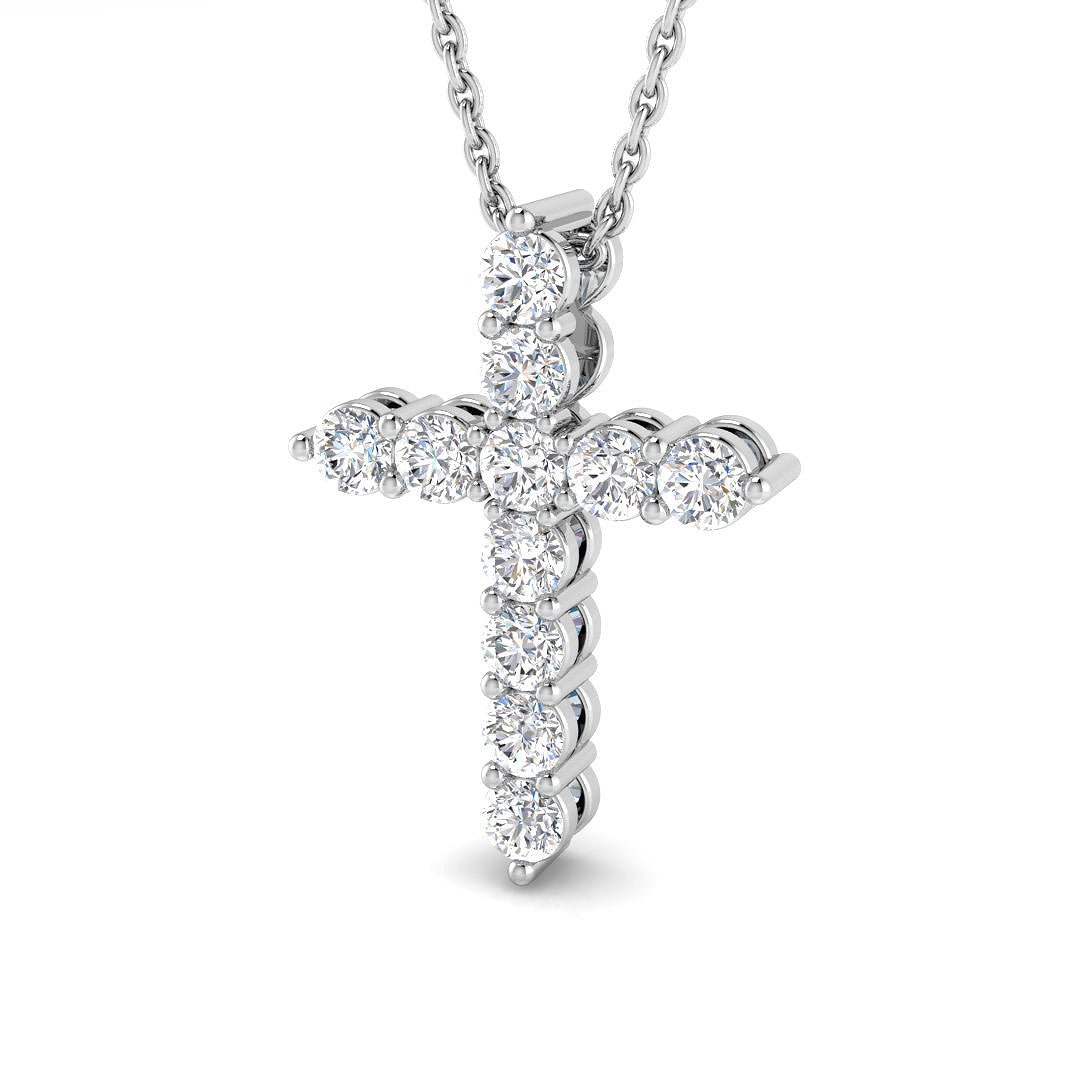 Modern Diamond Cross Pendant Necklace 0.50ct in 9k White Gold - All Diamond