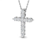 Modern Diamond Cross Pendant Necklace 0.50ct in 9k White Gold - All Diamond