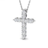 Modern Diamond Cross Pendant Necklace 0.50ct in 9k White Gold - All Diamond