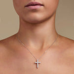 Modern Diamond Cross Pendant Necklace 1.00ct in 18k White Gold - All Diamond