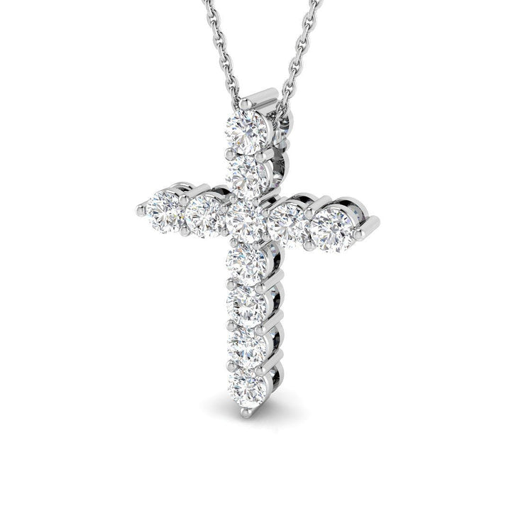 Modern Diamond Cross Pendant Necklace 1.00ct in 18k White Gold