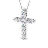 Modern Diamond Cross Pendant Necklace 1.50ct in 18k White Gold - All Diamond