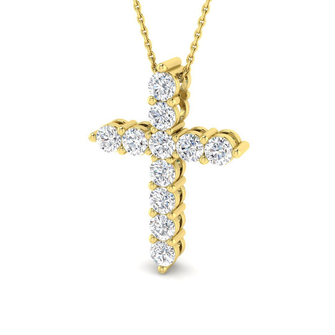 Modern Diamond Cross Pendant Necklace 1.50ct in 18k Yellow Gold - All Diamond