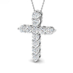 Modern Diamond Cross Pendant Necklace 2.00ct in 18k White Gold - All Diamond