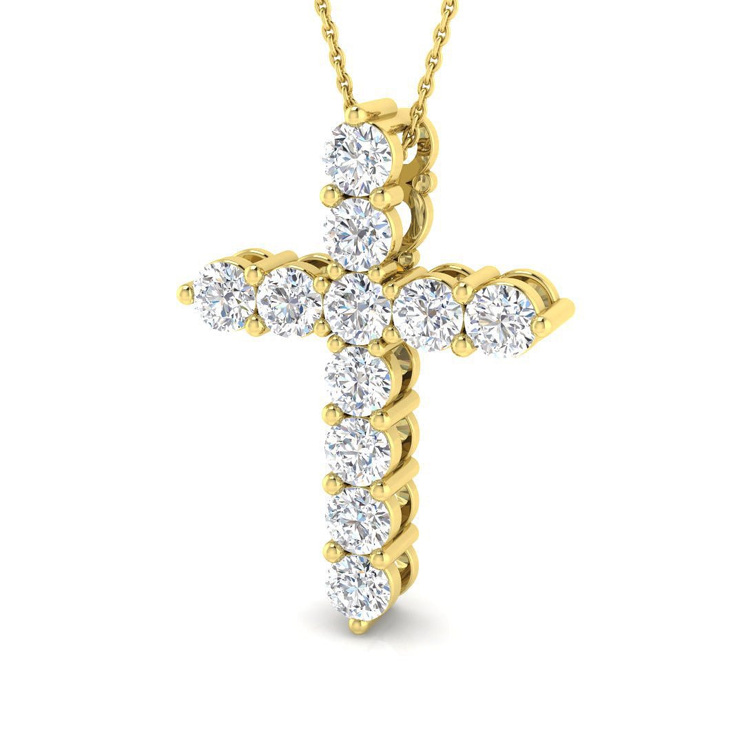 Modern Diamond Cross Pendant Necklace 2.00ct in 18k Yellow Gold - All Diamond