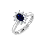 Oval 0.50ct Blue Sapphire 0.30ct Diamond Cluster Ring 18k White Gold - All Diamond