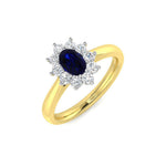 Oval 0.50ct Blue Sapphire 0.30ct Diamond Cluster Ring 18k Yellow Gold - All Diamond