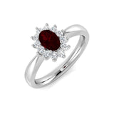 Oval 0.50ct Ruby 0.20ct Diamond Cluster Ring 18k White Gold - All Diamond
