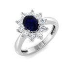 Oval 1.00ct Blue Sapphire 0.60ct Diamond Cluster Ring in Platinum - All Diamond