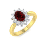 Oval 1.00ct Ruby 0.30ct Diamond Cluster Ring 18k Yellow Gold - All Diamond