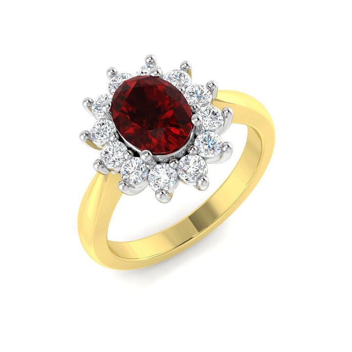 Oval 1.50ct Ruby 0.50ct Diamond Cluster Ring 18k Yellow Gold
