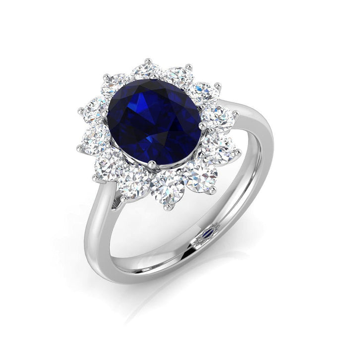 Oval 2.32ct Blue Sapphire 0.95ct Diamond Cluster Ring 18k White Gold