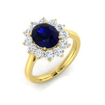 Oval 2.32ct Blue Sapphire 0.95ct Diamond Cluster Ring 18k Yellow Gold - All Diamond