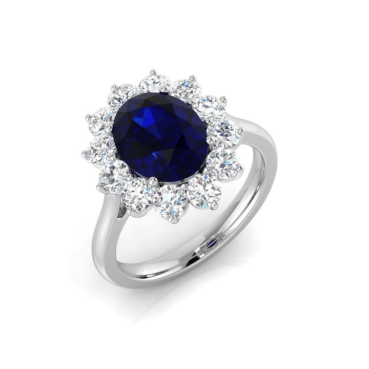 Oval 2.58ct Blue Sapphire 0.99ct Diamond Cluster Ring 18k White Gold