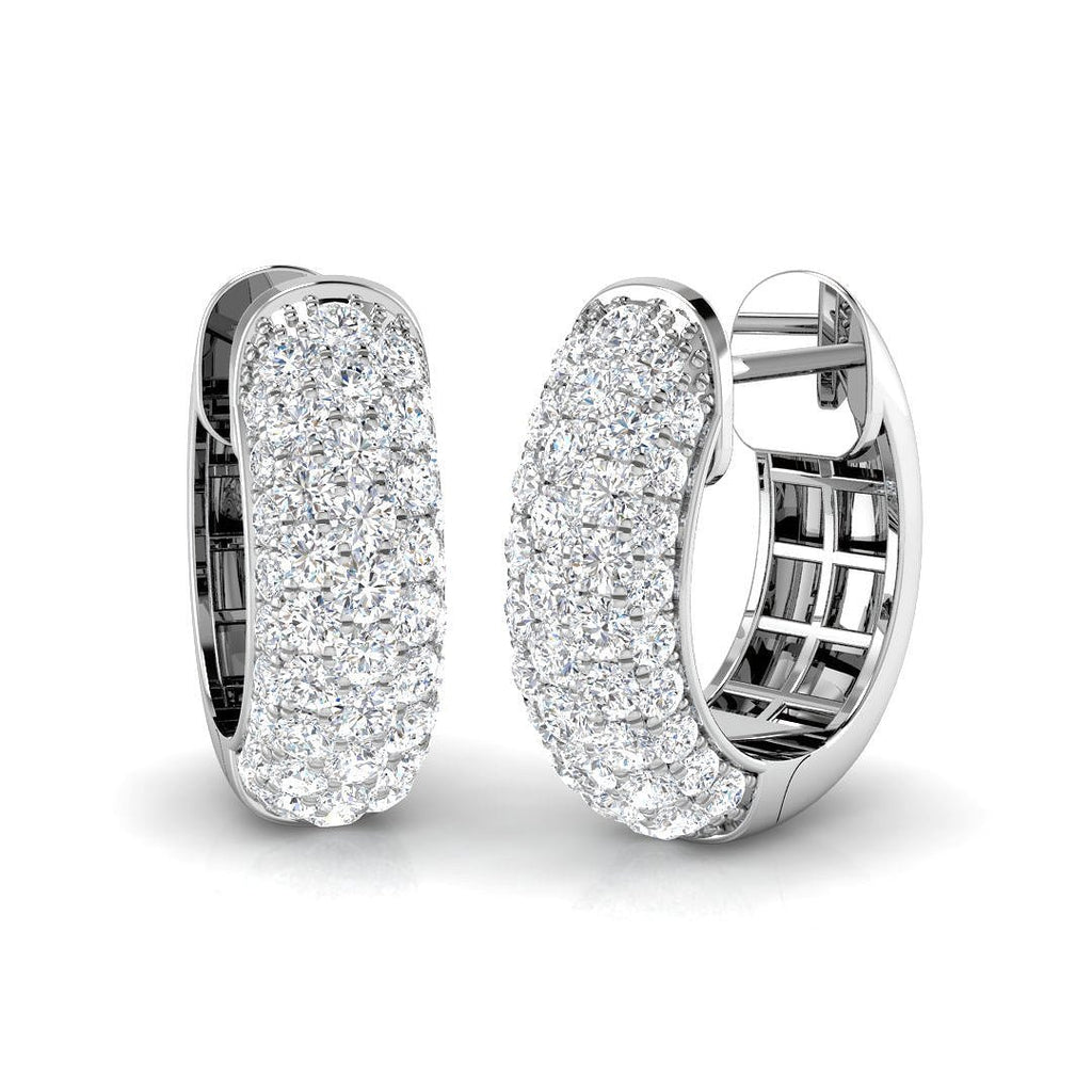 Pave Diamond Hoop Earrings 1.75ct G/SI Quality in 18k White Gold - All Diamond