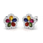 Pear Multi Sapphire and Diamond Flower Earrings 2.50ct in 9k White Gold - All Diamond