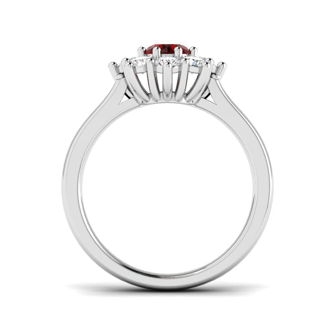 Round 0.70ct Ruby 0.60ct Diamond Cluster Ring 18k White Gold - All Diamond