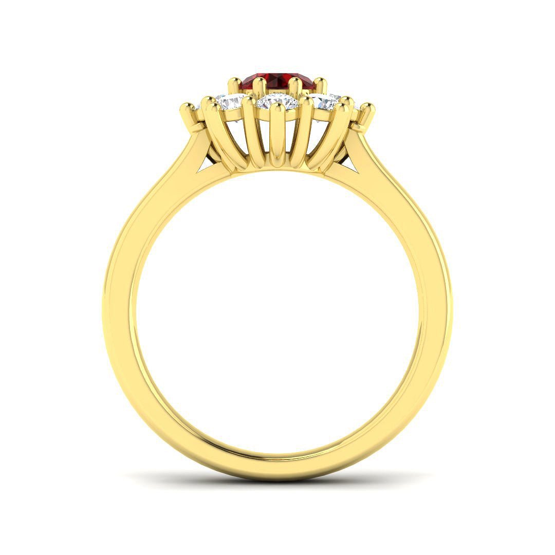 Round 0.70ct Ruby 0.60ct Diamond Cluster Ring 18k Yellow Gold - All Diamond
