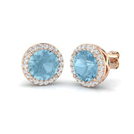 Round 3.75ct Aquamarine & Diamond Cluster Earrings in 18k Rose Gold - All Diamond