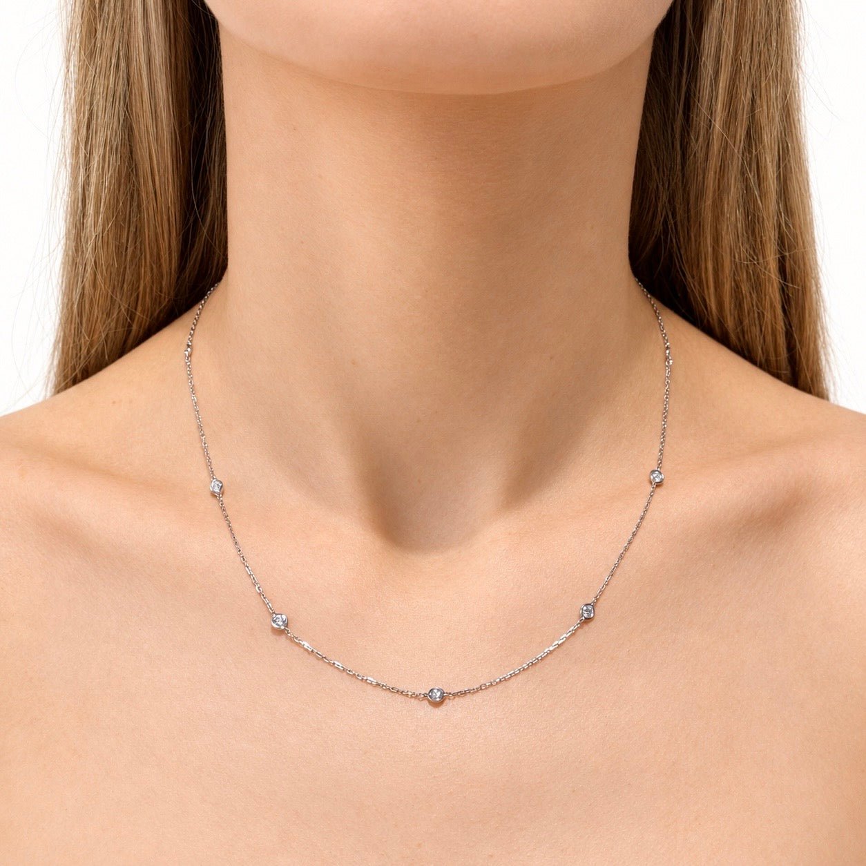 Round Diamond Chain Necklace 1.10ct G/SI 18k White Gold 18" - All Diamond